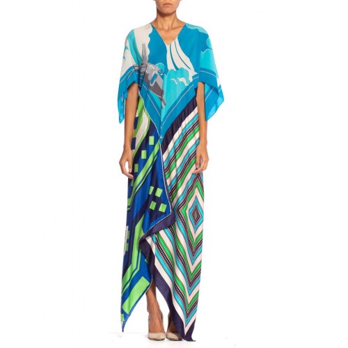 MORPHEW COLLECTION Bias Cut Vintage Geometric Print Scarf Kaftan Dress