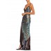 MORPHEW ATELIER Blue Bias Cut Silk Metal Gold Lamé Gown With Antique Fringe