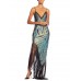 MORPHEW ATELIER Blue Bias Cut Silk Metal Gold Lamé Gown With Antique Fringe