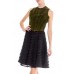 MORPHEW ATELIER  Green Silk Cotton Velvet Dress With Ruffled Tulle Skirt