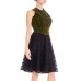 MORPHEW ATELIER  Green Silk Cotton Velvet Dress With Ruffled Tulle Skirt